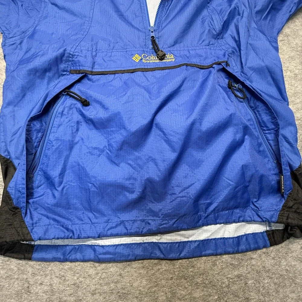 Columbia Packable Anorak Mens M Blue Black Hooded Windbreaker Jacket
